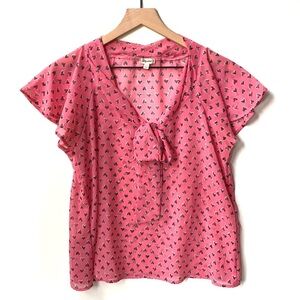Lily Star Sheer Pink top with black hearts, Sz XL